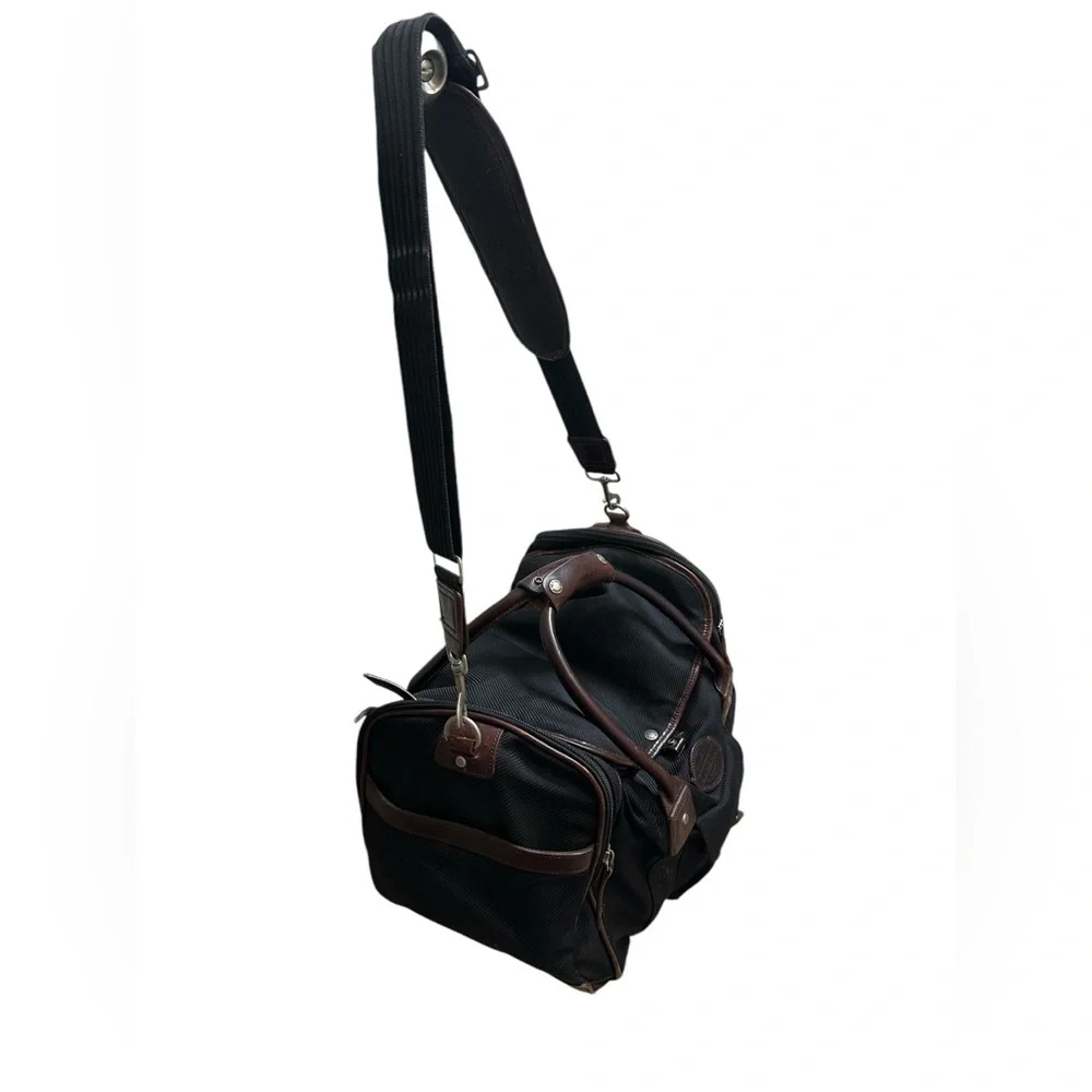 Vintage Filson Heritage Black Nylon Duffle Bag Leather Trim Medium